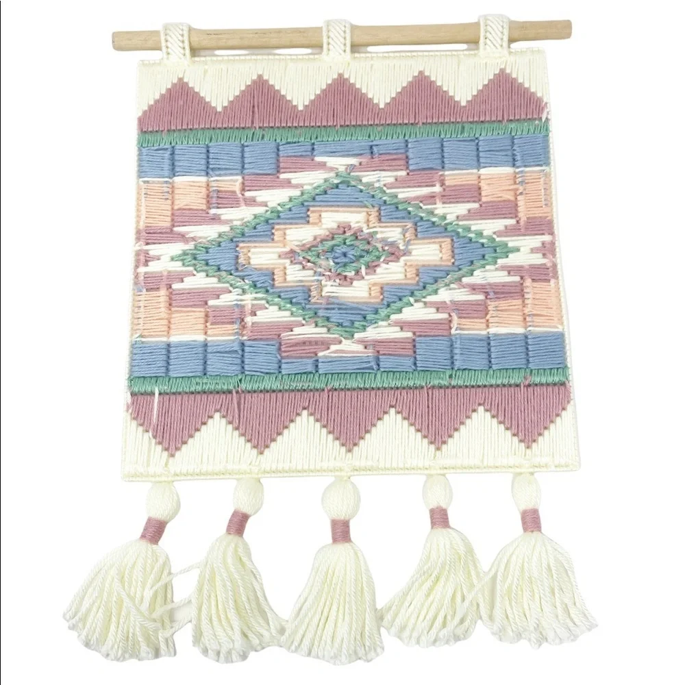 Handmade Wood Loom Tassel Bohemian Woven Wall Hanging Knitting Tapestry